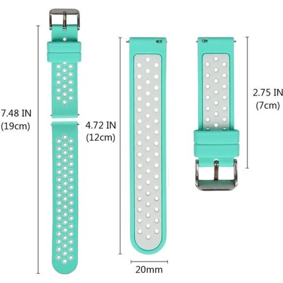 Universal 18mm 20mm 22mm 24mm Width Silicone Watch Band Replacement, Teal-White - Picture 6 of 7